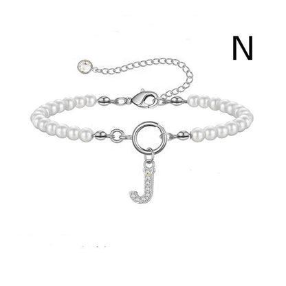 A-Z Letter Pendant Pearl Bracelet