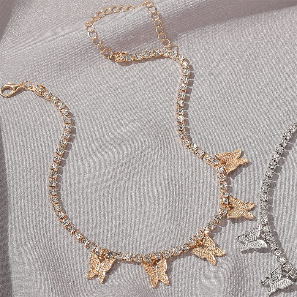 Cuban Butterfly Necklace With Rhinestones Pendant