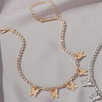 Cuban Butterfly Necklace With Rhinestones Pendant