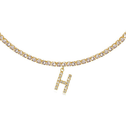 A-Z Letter Zircon Necklace, Silver & Gold