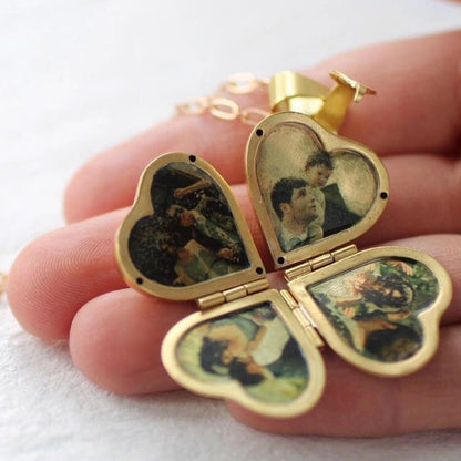 Four Open Heart-like Four-Leaf Clover Locket Necklace