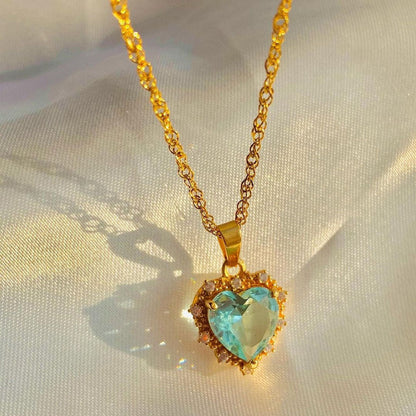 Gold Clavicle Chain Necklace Rhinestone Heart
