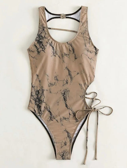 Sexy Back Cutout Tie One Piece Swimsuit Bikini