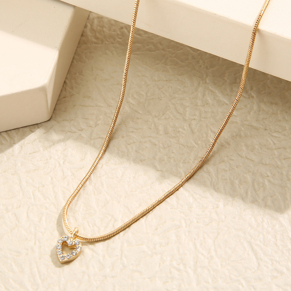 Unisex Heart Zircon Sweater Chain Necklace