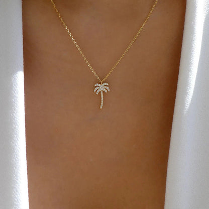 Rhinestone Gemstone Coconut Tree Pendant Necklace