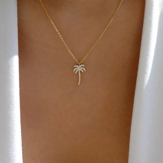 Rhinestone Gemstone Coconut Tree Pendant Necklace