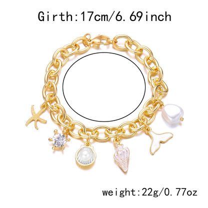 Starfish Pearl Shell Fishtail Multi-Pendant Necklace & Bracelet Set