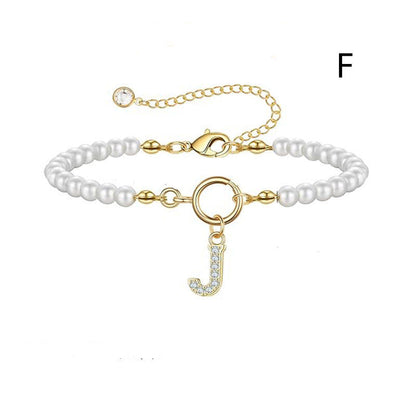 A-Z Letter Pendant Pearl Bracelet
