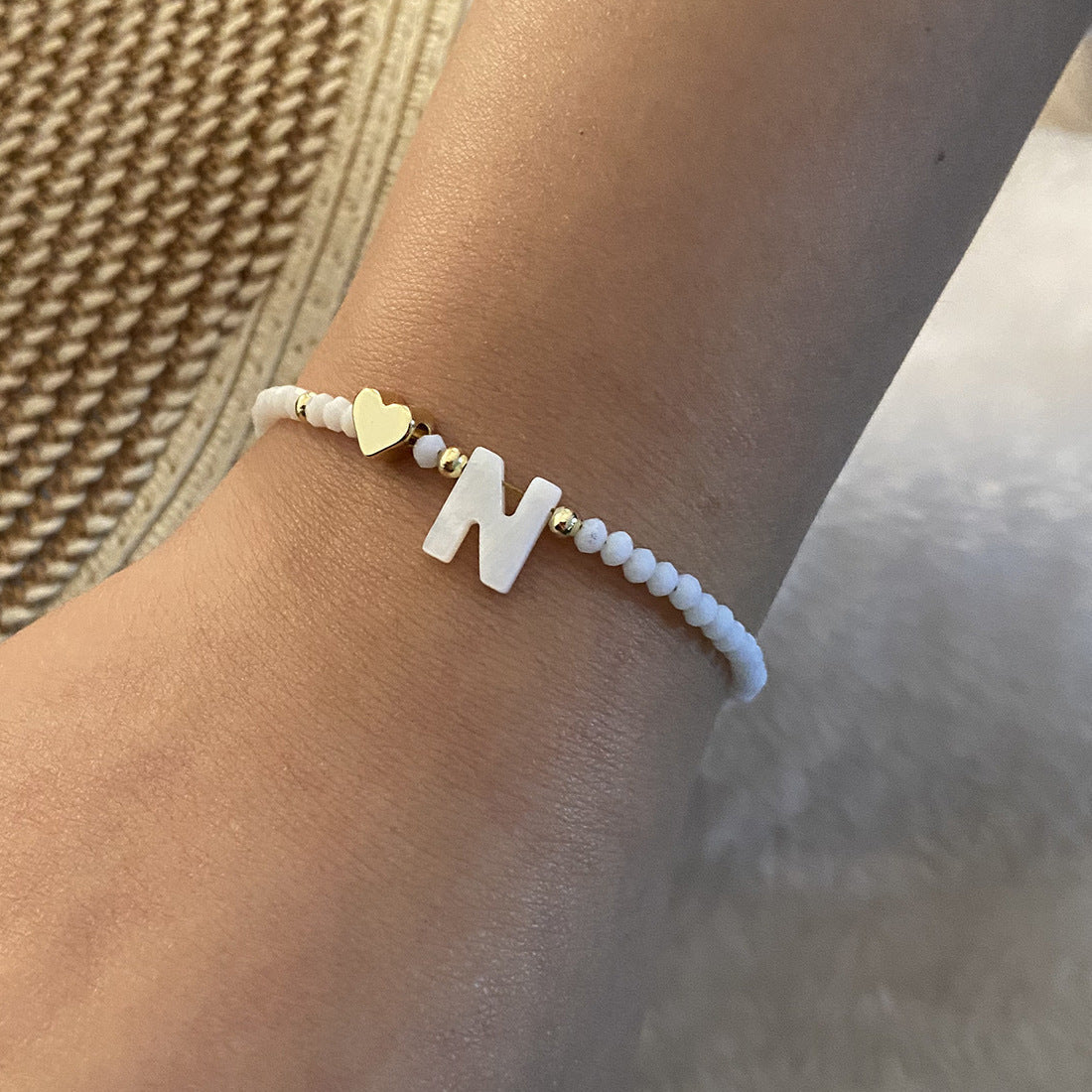 26 Letters White Shell Beaded Bracelet for Women