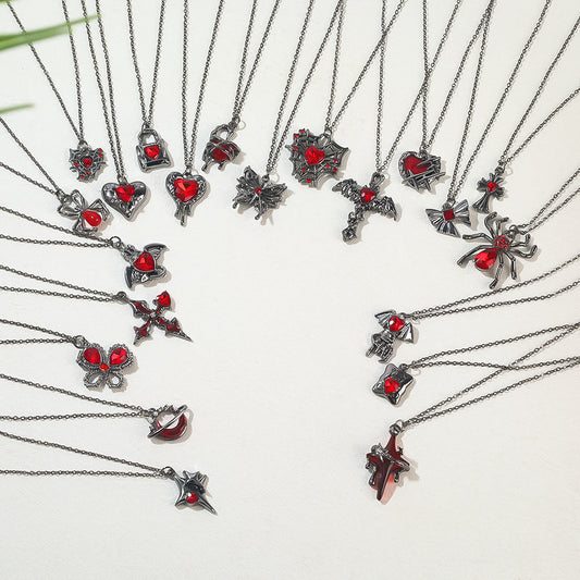 Gothic Spider, Bat, Cross, Skull, and Heart Pendant Necklaces