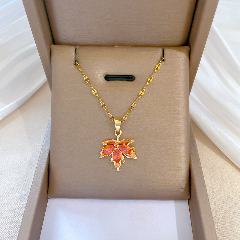 Red & Green Maple Leaf Necklace