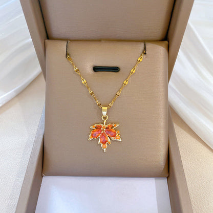Red & Green Maple Leaf Necklace