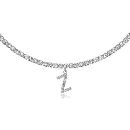 A-Z Letter Zircon Necklace, Silver & Gold