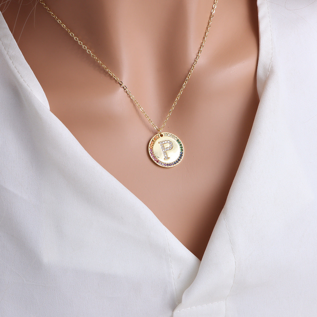 A-Z Round Necklace with Colourful Crystals