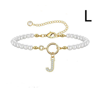 A-Z Letter Pendant Pearl Bracelet