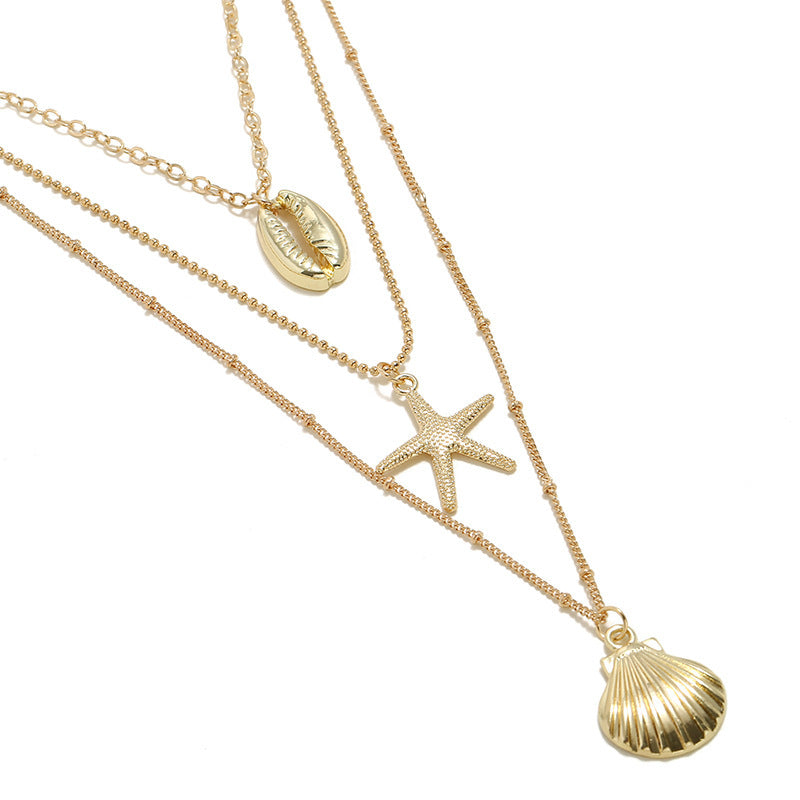 Multi-Layer Starfish Scallop Shell Necklace