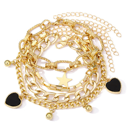 Black Peach Heart Bracelet Set