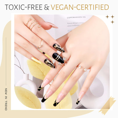 ABAC Solid Gel Nail Polish Set – Ombre Pat Painting Gel & Nail Art (Black & Glitter Dark Gold)
