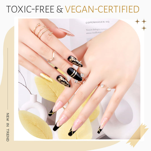 ABAC Solid Gel Nail Polish Set – Ombre Pat Painting Gel & Nail Art (Black & Glitter Dark Gold)