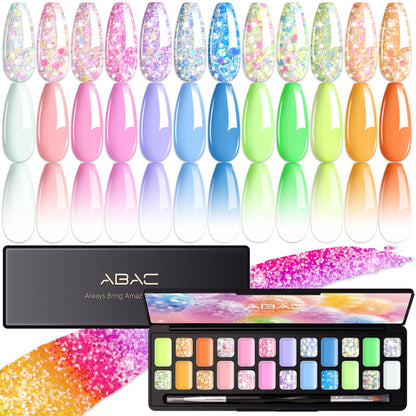 ABAC Solid Gel Polish Kit - 24 Colors, Ombre & Pat Paint, Dual-Ended Brush