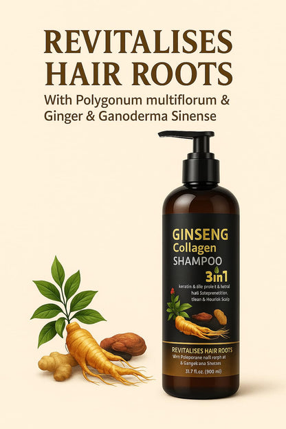 ABBASI & CO 900ml 3-in-1 Ginseng Collagen Shampoo with Ginger Extract | Hair Growth, Keratin & Silk Protein