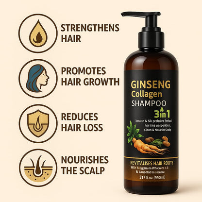 ABBASI & CO 900ml 3-in-1 Ginseng Collagen Shampoo with Ginger Extract | Hair Growth, Keratin & Silk Protein