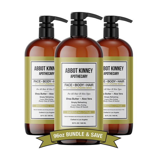 ABBOT KINNEY APOTHECARY Men's 3-in-1 Wash: Shampoo, Conditioner & Body Wash in Energizing Citrus – 32 oz (3 Pack)