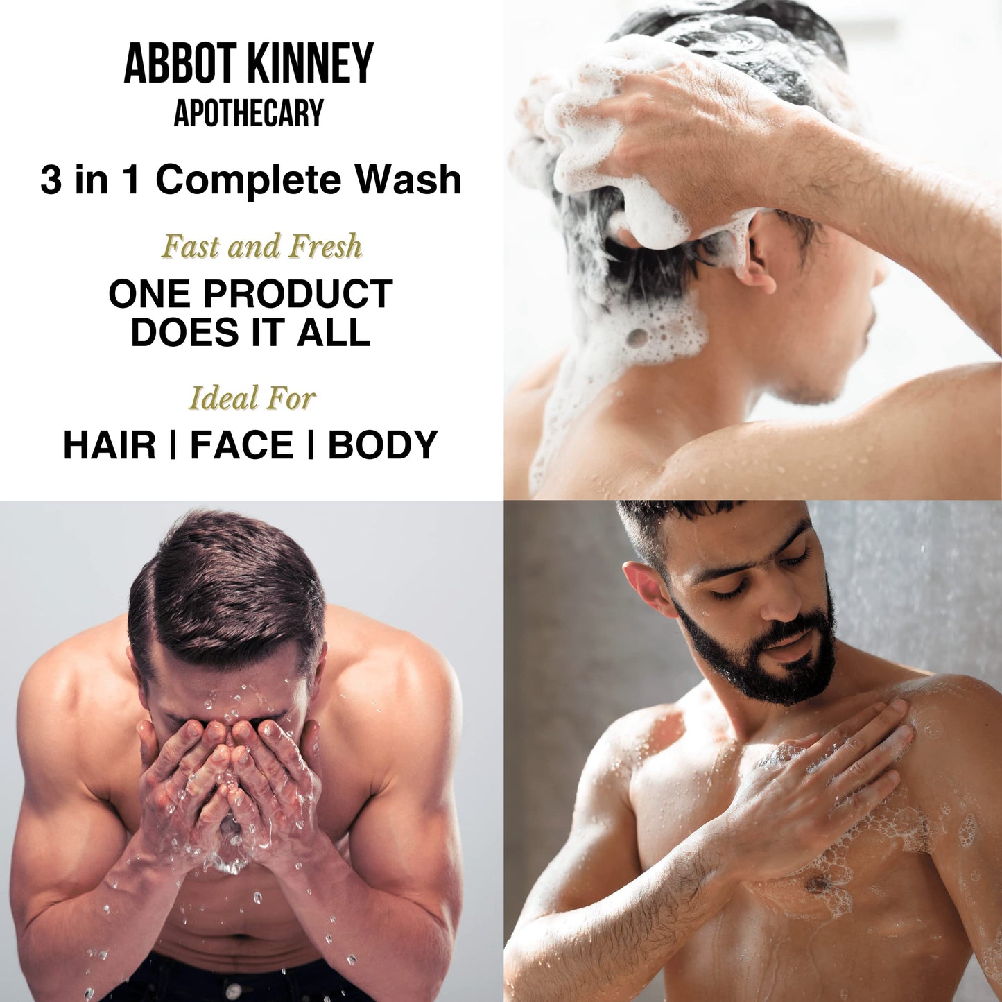 ABBOT KINNEY APOTHECARY Men's 3-in-1 Wash: Shampoo, Conditioner & Body Wash in Energizing Citrus – 32 oz (3 Pack)