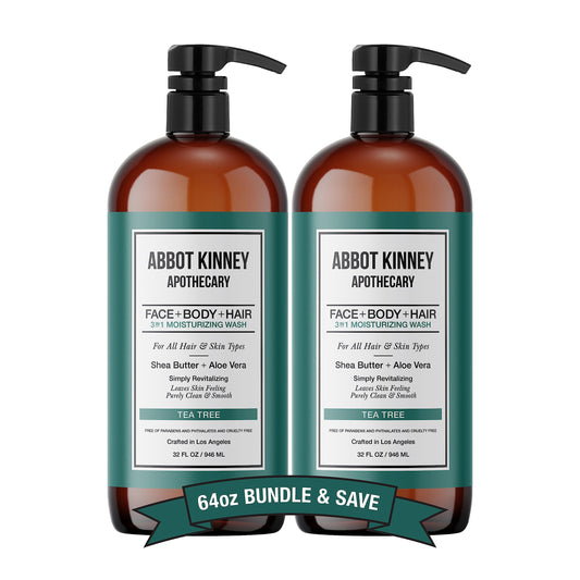 ABBOT KINNEY APOTHECARY Men's Tea Tree 3-in-1 Wash – Shampoo, Conditioner & Body Wash, 32oz (2-Pack)
