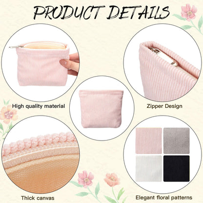 Abbylike 4-Pcs Corduroy Small Makeup Bags with Zipper – Portable Pouch Set for Purse