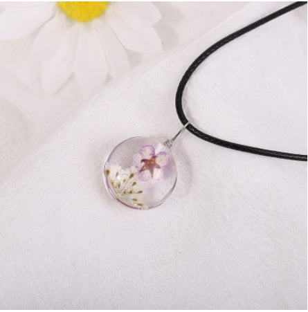 Dried Flower in Waterdrop Necklace & Bracelet Set
