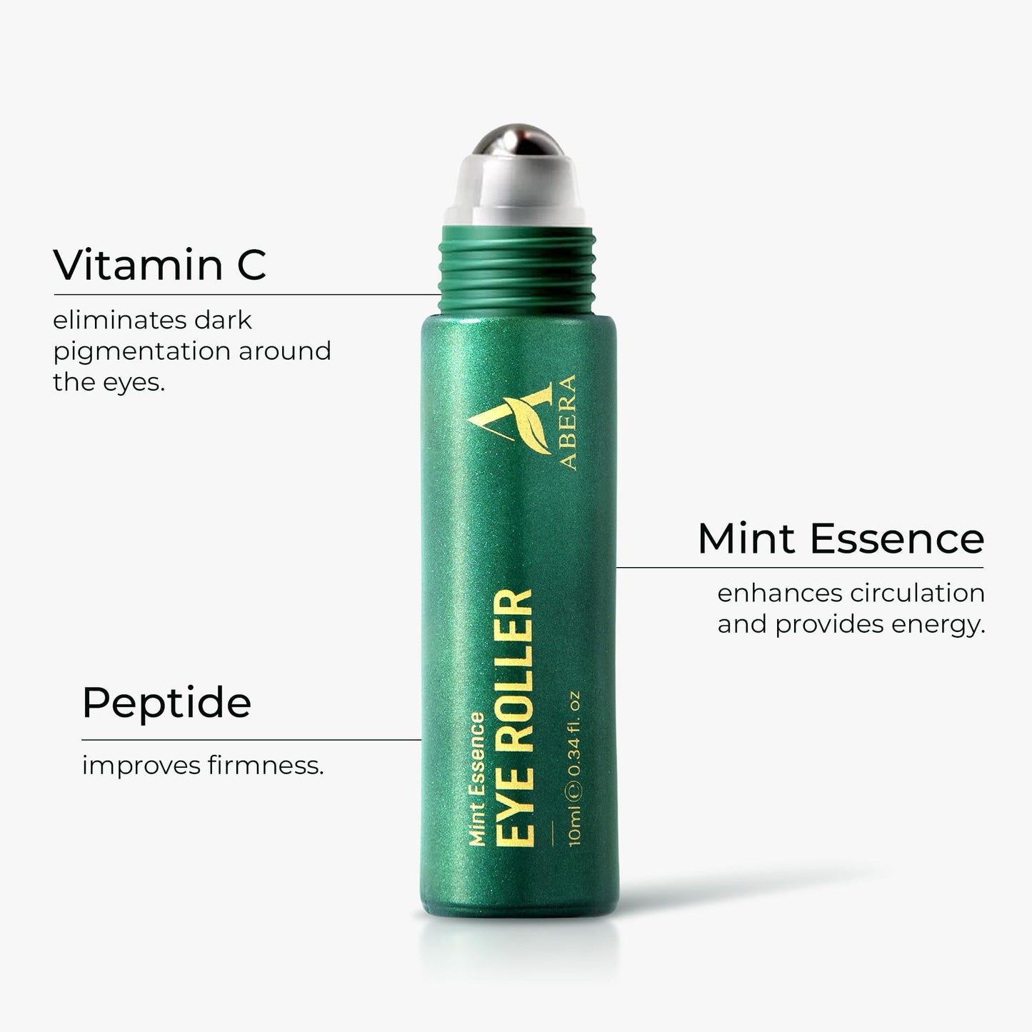 Abera Eye Roller Serum – Mint, Vitamin C & Peptides for Puffiness & Dark Circles | 0.34 fl oz