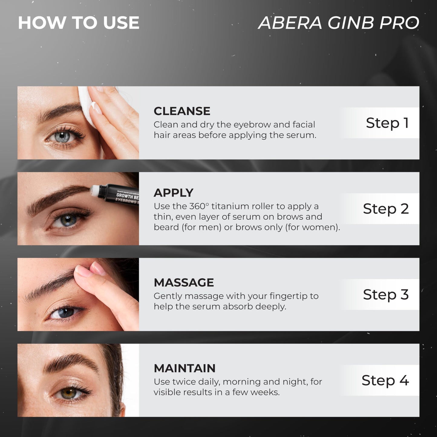 ABERA Ginb Advanced Growth Beard & Eyebrows Serum – Biotin, Acetyl Tetrapeptide-3 & Castor Oil (3 Boxes + Gift)