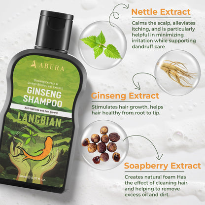 ABERA High-Performance Anti-Dandruff Shampoo – Langbian Ginseng, Sulfate & Paraben Free, Deep Cleansing (5.07 Fl Oz)