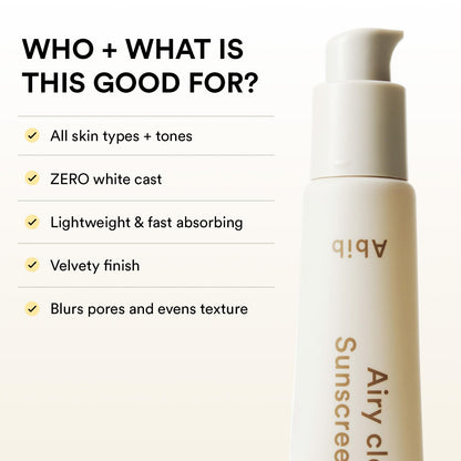 Abib Airy Clear Sunscreen Gel SPF30 – Semi-Matte, No White Cast, Pore-Refining Primer