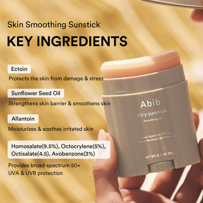 Abib Airy Sunstick Protection Bar SPF50+ Broad Spectrum | Semi-Matte, Water-Resistant