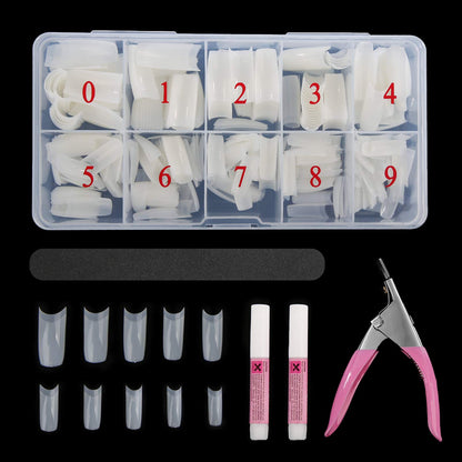 Abodhu Acrylic Nail Tips Kit 500 Pcs – Coffin Half Cover Nails with Glue, Files, Clip & Case