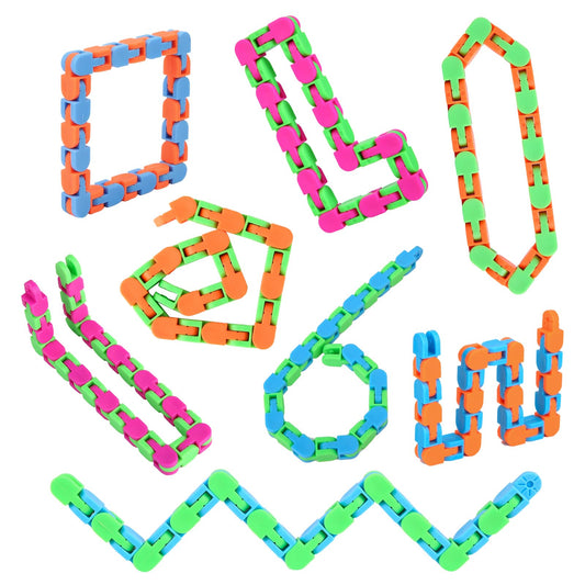 Abodhu 8Pcs 24-Links Wacky Tracks Fidget Toys – 11-Inch Snap & Click Sensory Snake