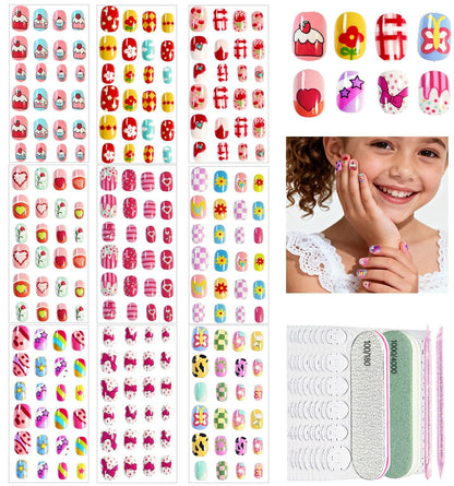 ABOLINE 229PCS Press On Nails Kit for Girls – 12 Sizes, 9 Styles, Glue-On Nails