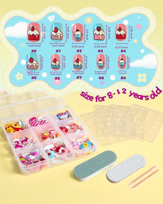 ABOLINE 229PCS Press On Nails Kit for Girls – 12 Sizes, 9 Styles, Glue-On Nails