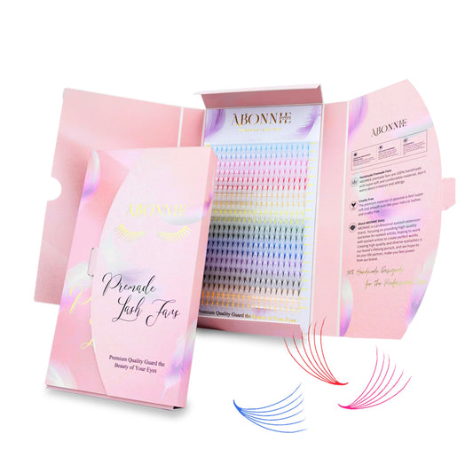 ABONNIE Colored Premade Lash Fans – 400pcs Tray, 6D 16mm, D Curl, 10-Color Mix