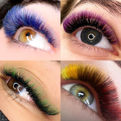 ABONNIE Colored Premade Lash Fans – 400pcs Tray, 6D 16mm, D Curl, 10-Color Mix