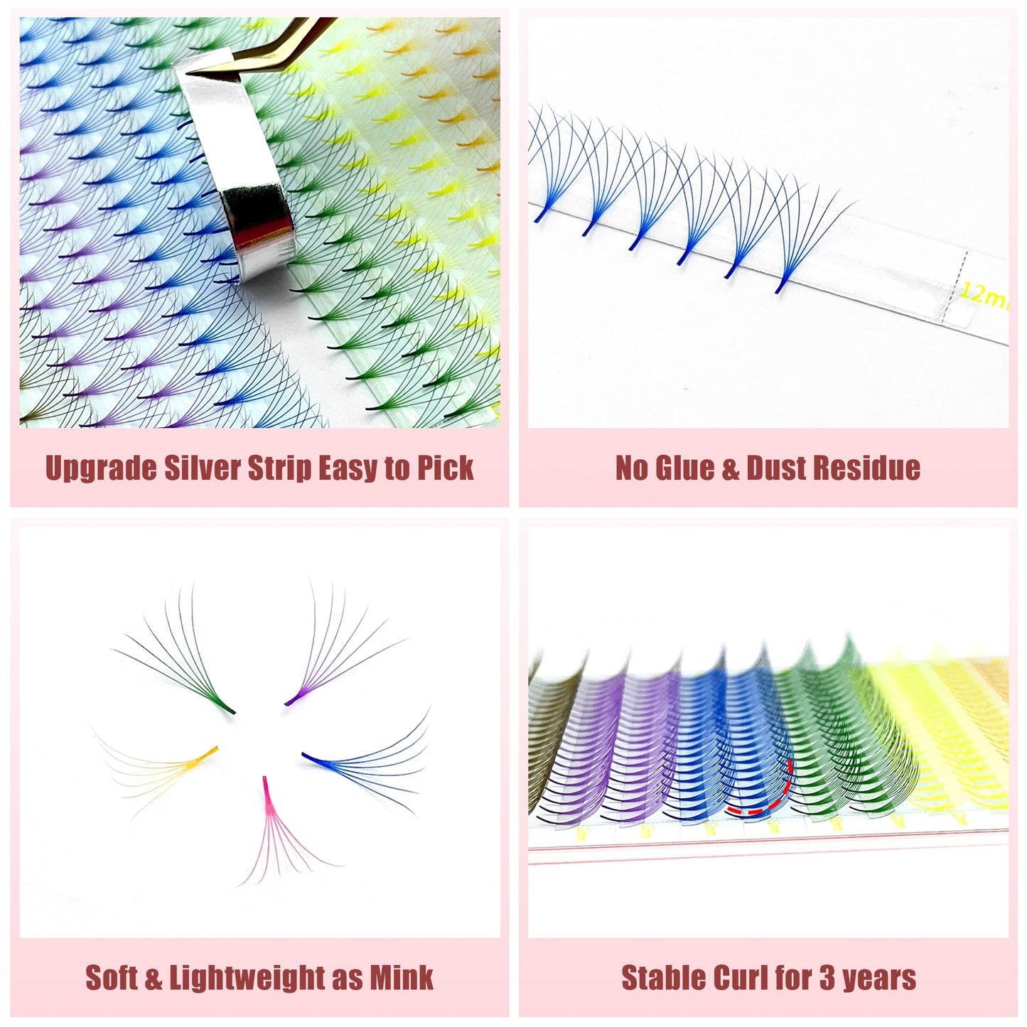 ABONNIE Colored Premade Lash Fans – 400 Pcs Mix Color, 6D 0.07-C 13mm, C Curl