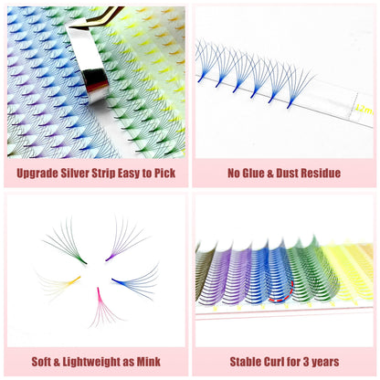 ABONNIE Colored Premade Lash Fans – 400 Pcs Mix Color, 6D 0.07-C 13mm, C Curl