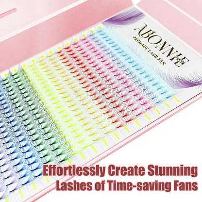 ABONNIE Colored Premade Lash Fans – 400 Pcs Mix Color, 6D 0.07-C 13mm, C Curl