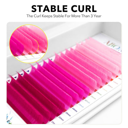 ABONNIE Colored Lash Extensions – 16 Rows Cashmere Lashes, 0.07D Curl, 15mm, Pink Gradient