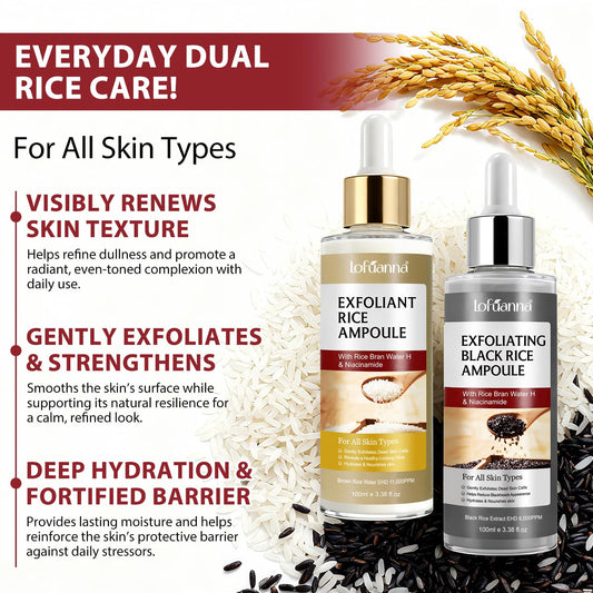 ABOUME Peel Shot Duo White & Black Rice Exfoliant – Gentle Rice Exfoliator for Face & Body (2 x 100ml)