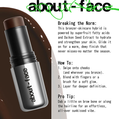 Beach Freak Bronzer Stick Beach Baby – Ultra-Creamy, Vegan Bronzer & Contour (Medium/Deep) | about-face