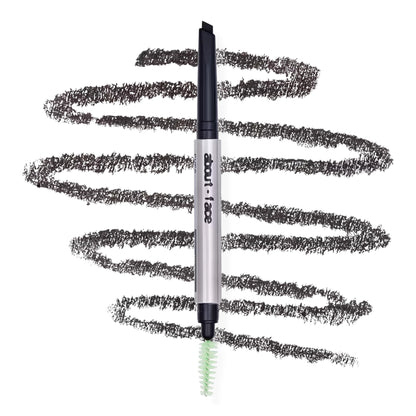 about-face Brow Artist: Long-Wear Brow Pencil with Built-In Spoolie – Clean, Vegan, Cruelty-Free – 0.007 oz – Eight – Soft Black