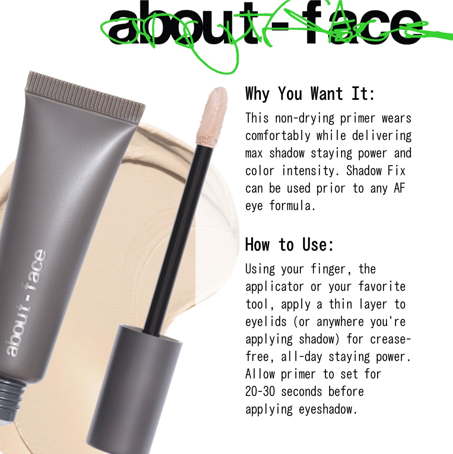 about-face Shadow Fix Eye Primer – Long-Wear, Crease-Proof Base, 0.405 oz – Vegan & Cruelty-Free